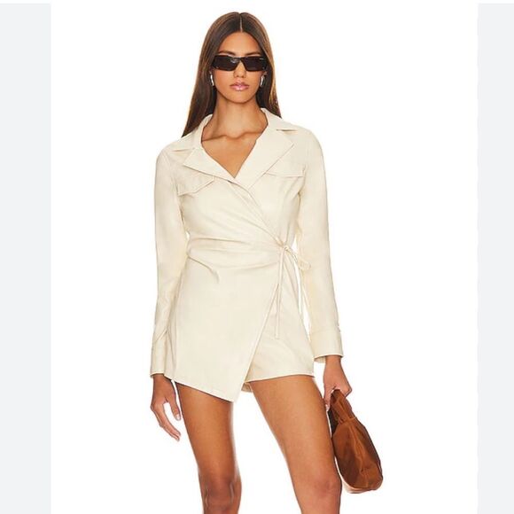 Superdown Chantel Faux Leather Romper Bone cream jumpsuit one piece Revolve XS - Picture 1 of 7